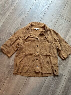 Madewell Holmden button-front polo sweater in a toffee brown color